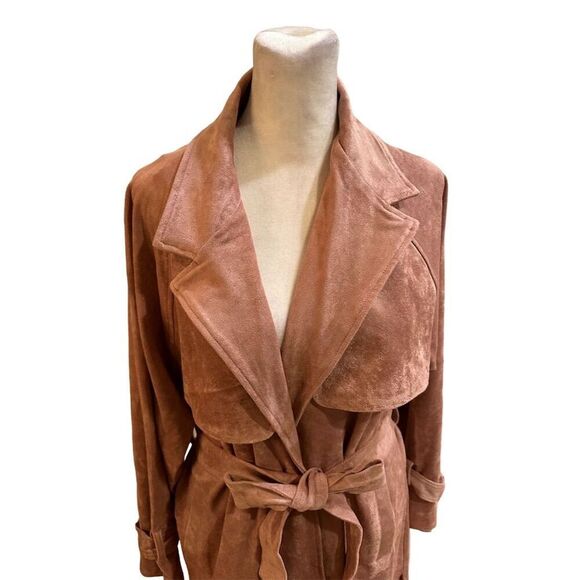 OAT New York Women's Pink Faux Suede Trench Coat Size S Long Sleeve NWT - Picture 3 of 13